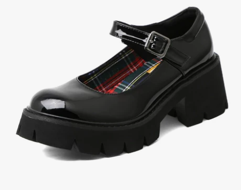 单鞋女2021新款夏季黑色英伦浅口粗跟JK...