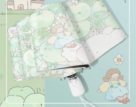 可爱全自动雨伞女晴雨两用折叠黑胶防晒小巧太...