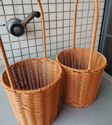 藤编手提插花花艺仿藤手工花店花蓝客厅摆件。...