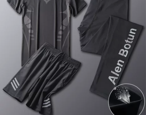 健身裤男训练高弹速干运动套装紧身冰丝篮球打...