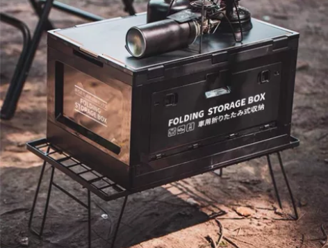 户外黑化风格露营折叠收纳箱大容量侧开门轻量...