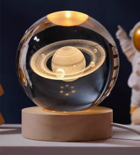 发光太阳系水晶球桌面小夜灯摆件星空玻璃球跨...