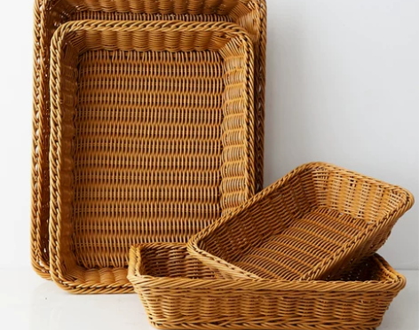 仿藤编面包水果篮子蔬菜收纳筐方形陈列展示框...