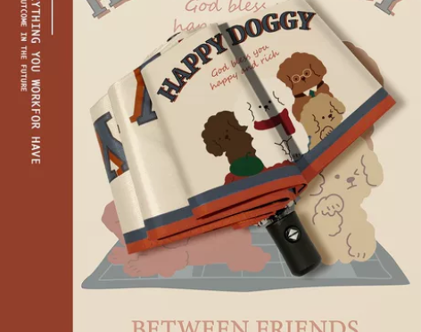 德国进口复古防晒雨伞女晴雨两用卡通狗黑胶全...