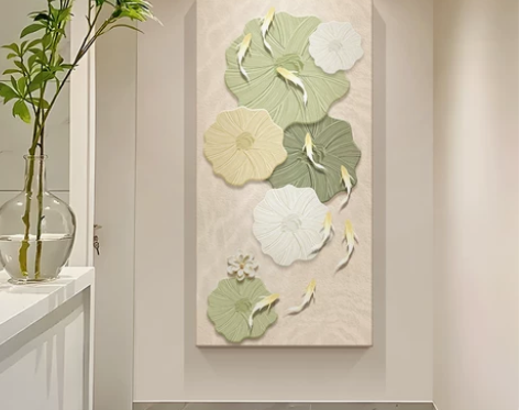 奶油风入户玄关装饰画九鱼图砂岩肌理高级感壁...