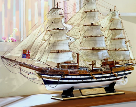 一帆风顺木质帆船模型摆件大型仿真实木船成品...