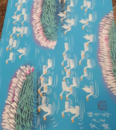 户县手绘农民画上世纪九十年代作品 54cm...