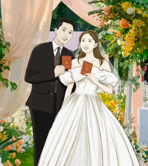 婚礼插画 电子请柬插画 立牌插画 结婚照插...