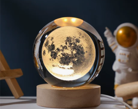水晶球小夜灯 创意中秋月球发光桌面小摆件玻...