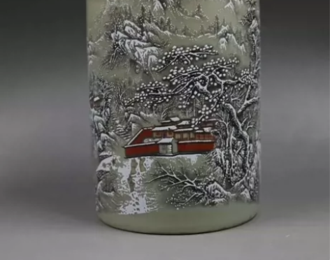 包邮 大清同治年制粉彩雪景笔筒家居仿古文房...