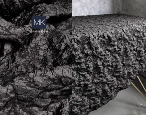 再造面料 黑融合凹凸肌理布料 褶皱压褶衣裙...