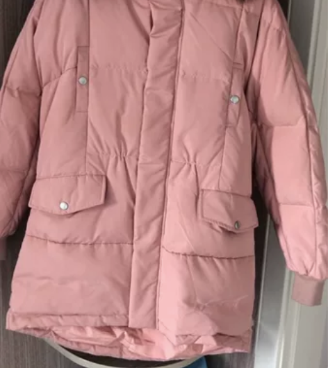 19up左娇娇粉色貉子毛领宽松羽绒服女中长...