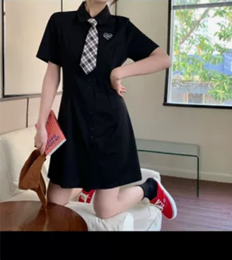 2023年夏季短袖T恤连衣裙女小个子学生法...