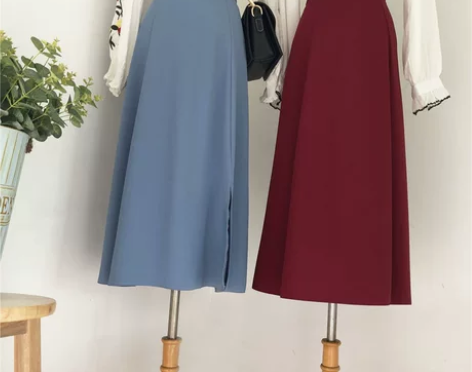 复古酒红半身裙女a字大摆伞裙高腰显瘦气质开...