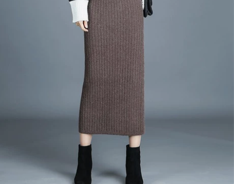 品牌清仓全新针织裙半身裙女中长款包臀裙开叉...