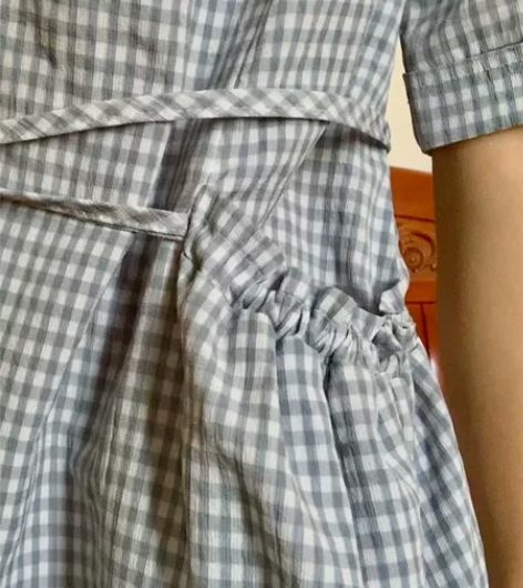 设计感文艺风天蓝色格子中长裙 [1]是l码...