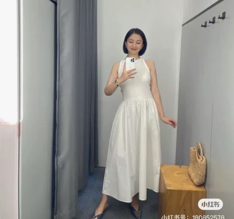 cos极简风 背心假两件拼接连衣裙 白长裙...