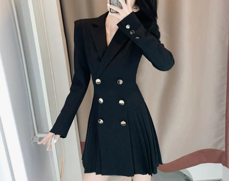 名媛高级感西服百褶裙秋季新款气质西装连衣裙...