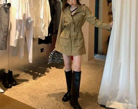 张林超圆领长袖中长裙高腰显瘦修身a字裙女百...