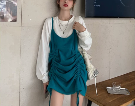 ?小清新假两件连衣裙 甜美初恋设计感小众气...