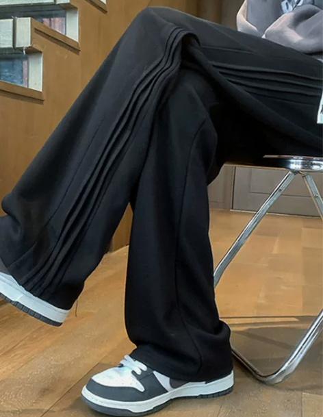 黑色裤子男秋冬加绒厚美式高街vibe休闲卫...