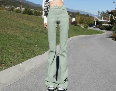 高腰微喇牛仔裤女秋季2023年新款梨形身材...