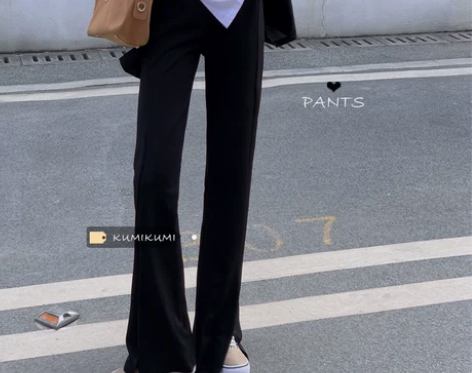 黑色裤子女秋季阔腿裤高腰直筒休闲裤西装裤开...