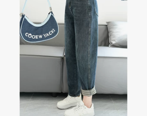 梨形身材弹力加绒牛仔裤女秋冬大码胖mm宽松...