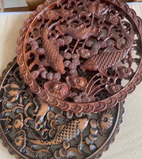 浮力价格，全新香樟木圆形壁饰东阳木雕挂件中...