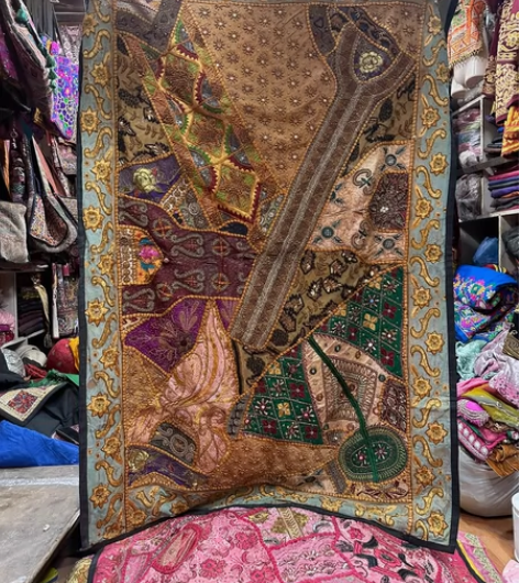 尼泊尔进口手工刺绣拼接不规则挂毯壁画特色餐...