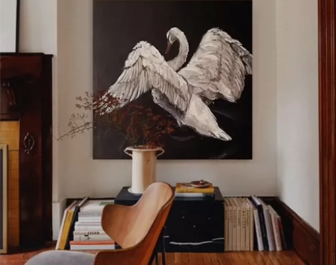 黑白天鹅法式中古挂画书房客厅诧寂风装饰画玄...