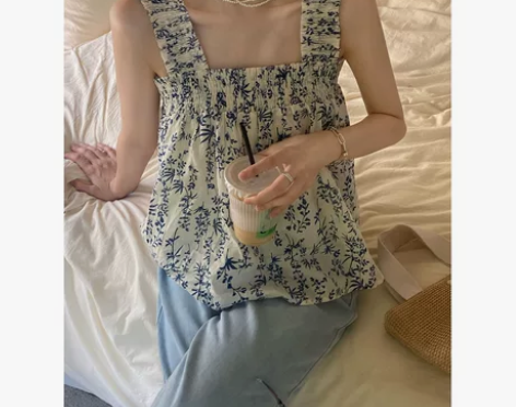 ?LIYU李鱼鱼 碎花吊带背心女2022夏...