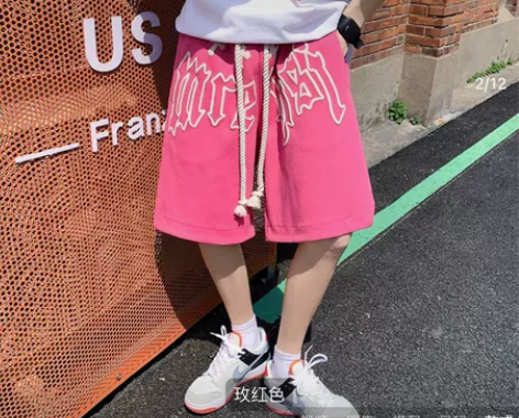 欧美发泡短裤男夏季美式五分裤潮牌情侣运动宽...