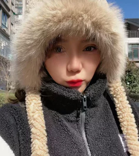 2023秋冬新款加绒加绒挡风毛毛帽子大头围...