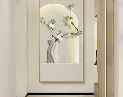 进门入户玄关装饰画绿植创意光影走廊尽头壁画...