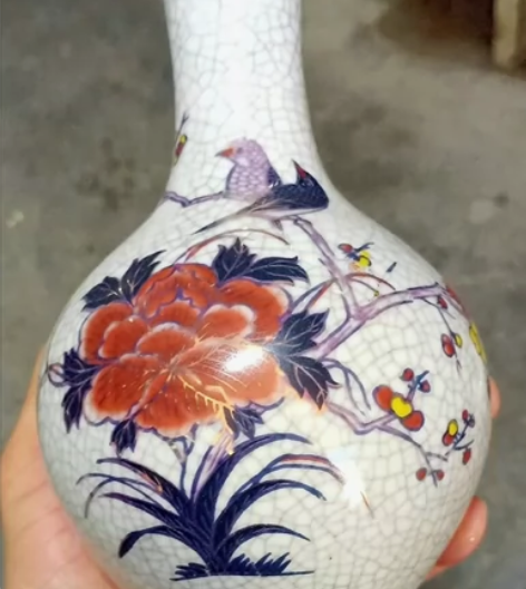 急转仿清乾隆年制 开片釉花鸟花瓶景德镇真瓷...
