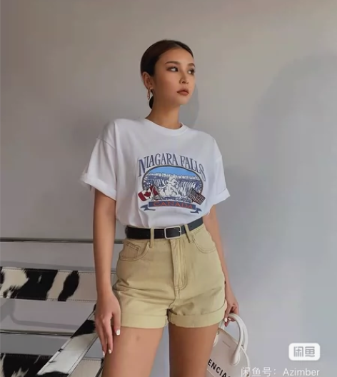 夏天显腿长裤子高腰显瘦卡其色牛仔短裤女欧美...