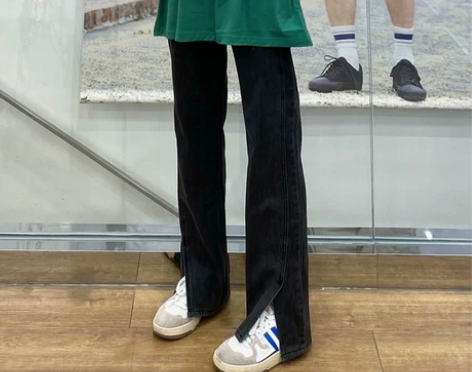 设计感小众开叉牛仔裤女夏辣妹薄款老爹裤高腰...