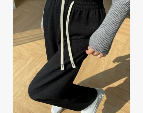 黑色窄版阔腿裤女2023新款秋冬薄绒(有点...