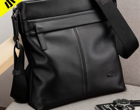 美洲野牛真皮男包单肩包男士斜挎包竖款韩版背...