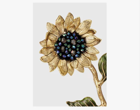 shes梵高向日葵手工钉珠复古矿彩水晶胸针
