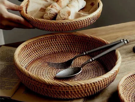 手工藤编水果篮越南竹编收纳筐托盘客厅水果盘...