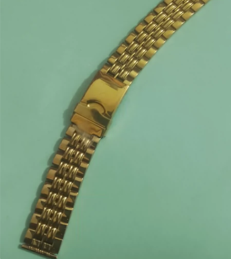 老货18mm镀钛金双保险扣老表带,单扣五珠...