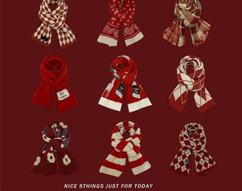 Aouu Lee新年圣诞节礼物红色针织围巾...