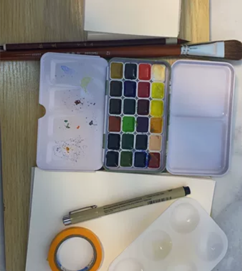 水彩只用了一次，那个毛笔是红豆，也只用了一...