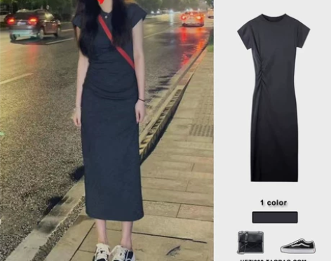 法式复古设计感小众高级感包臀修身显瘦T恤长...