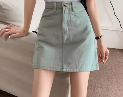 秋季韩版ins复古高腰显瘦牛仔半身裙女学生...