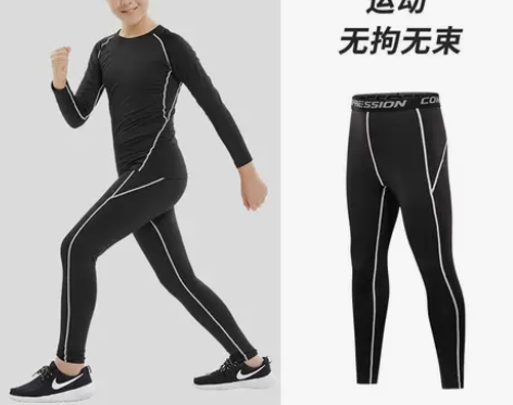 儿童紧身长裤男童打底裤跑步训练服篮球足球运...