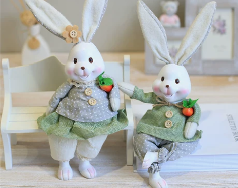 蘑菇堡家居饰品树脂工艺卡通可爱胖胖兔家居装...