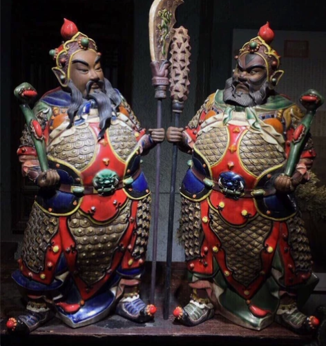 门神 石湾窑手工制民窑柴烧精品摆件！人物开...